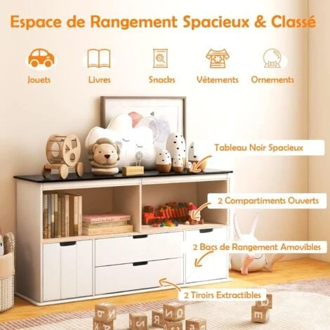 COSTWAY Coffre à Jouets Pour Enfants Avec Tableau Noir Inscriptible, Meuble De Rangement Enfants Avec 2 Bacs & 2 Tiroirs Amovibles, Compartiment Ouvert Pour Chambre D'Enfant(121 X 33 X 62 Cm) 4 COSTWAY Coffre à Jouets Pour Enfants Avec Tableau Noir Inscriptible, Meuble De Rangement Enfants Avec 2 Bacs & 2 Tiroirs Amovibles, Compartiment Ouvert Pour Chambre D'Enfant(121 X 33 X 62 Cm) – Image 2