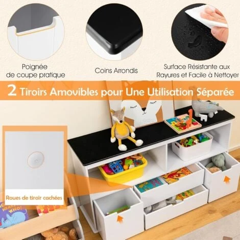 COSTWAY Coffre à Jouets Pour Enfants Avec Tableau Noir Inscriptible, Meuble De Rangement Enfants Avec 2 Bacs & 2 Tiroirs Amovibles, Compartiment Ouvert Pour Chambre D'Enfant(121 X 33 X 62 Cm) 5 COSTWAY Coffre à Jouets Pour Enfants Avec Tableau Noir Inscriptible, Meuble De Rangement Enfants Avec 2 Bacs & 2 Tiroirs Amovibles, Compartiment Ouvert Pour Chambre D'Enfant(121 X 33 X 62 Cm) – Image 3