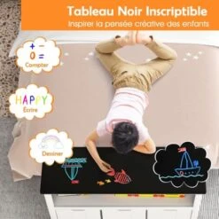 COSTWAY Coffre à Jouets Enfants Avec Tableau Noir Inscriptible, Meuble De Rangement Enfants Avec 3 Bacs Amovibles, Compartiment Ouvert, Kit Anti-basculement Pour Chambre D'Enfant (102 X 33 X 62 Cm) -ATMOSPHERA || Songmics Soldes Boutique 100034748 3