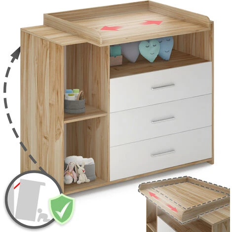 Infantastic® Commode à Langer - Avec 3 Tiroirs Et 3 Compartiments Ouverts, 113 X 53 X 101,6 Cm, MDF, En Chêne Sonoma Et Blanc - Table, Plan à Langer, Pour Bébé, Chambre D'Enfant 3 Infantastic® Commode à Langer - Avec 3 Tiroirs Et 3 Compartiments Ouverts, 113 X 53 X 101,6 Cm, MDF, En Chêne Sonoma Et Blanc - Table, Plan à Langer, Pour Bébé, Chambre D'Enfant