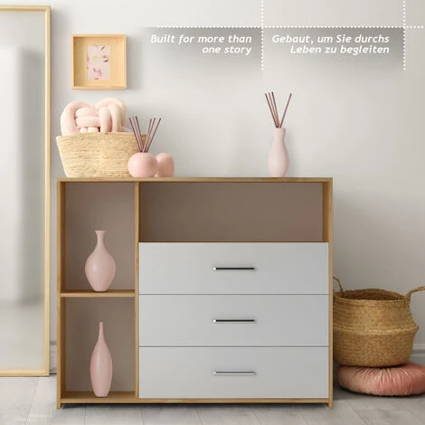 Infantastic® Commode à Langer - Avec 3 Tiroirs Et 3 Compartiments Ouverts, 113 X 53 X 101,6 Cm, MDF, En Chêne Sonoma Et Blanc - Table, Plan à Langer, Pour Bébé, Chambre D'Enfant 5 Infantastic® Commode à Langer - Avec 3 Tiroirs Et 3 Compartiments Ouverts, 113 X 53 X 101,6 Cm, MDF, En Chêne Sonoma Et Blanc - Table, Plan à Langer, Pour Bébé, Chambre D'Enfant – Image 3