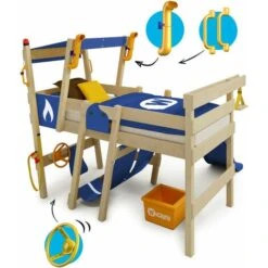 Wickey Lit Enfant, Lit Mezzanine Crazy Smoky Avec Toboggan Lit Maison 90 X 200 Cm - Bleu -ATMOSPHERA || Songmics Soldes Boutique 14819046 4