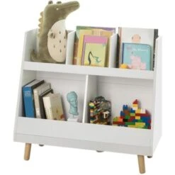 Bibliothèque Étagère à Livres Enfants Étagère De Rangement Jouets Pour Enfants Porte-revues 5 Compartiments Ouverts,SoBuy® KMB19-W