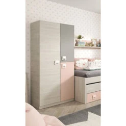 Armoire Enfant Avec 2 Portes Coloris Blanc Alpes / Rose - 200 X 90 X 52 Cm -PEGANE-