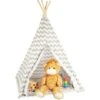 Relaxdays Tente De Jeu Pour Enfants, Tipi Intérieur Extérieur Tente Indien Wigwam, HxlxP:160 X 115 X 115 Cm, Blanc/gris -ATMOSPHERA || Songmics Soldes Boutique 16590932 1