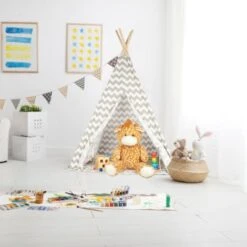 Relaxdays Tente De Jeu Pour Enfants, Tipi Intérieur Extérieur Tente Indien Wigwam, HxlxP:160 X 115 X 115 Cm, Blanc/gris -ATMOSPHERA || Songmics Soldes Boutique 16590932 3
