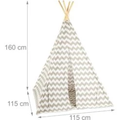 Relaxdays Tente De Jeu Pour Enfants, Tipi Intérieur Extérieur Tente Indien Wigwam, HxlxP:160 X 115 X 115 Cm, Blanc/gris -ATMOSPHERA || Songmics Soldes Boutique 16590932 4