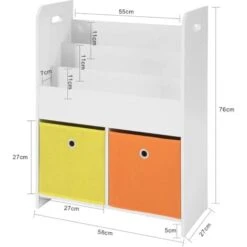 Bibliothèque Meuble De Rangement Pour Livres Et Jouets Étagère Pour Enfants Avec 3 Compartiments Et 2 Paniers Amovibles, SoBuy® KMB27-W -ATMOSPHERA || Songmics Soldes Boutique 17059619 3
