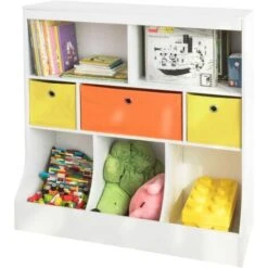 Bibliothèque Meuble De Rangement Pour Livres Et Jouets Étagère Pour Enfants Avec 5 Compartiments Et 3 Paniers,SoBuy® KMB26-W
