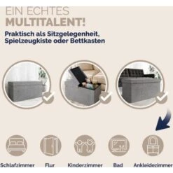 Banc De Rangement Avec Couvercle Rabattable Siège Pouf Coffre De Rangement Pliable Pour Salon Chambre Couloir L Light Grey (en) -ATMOSPHERA || Songmics Soldes Boutique 18477198 5