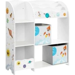 Songmics Étagère De Rangement Pour Jouets Enfant Et Livres, Meuble De Rangement Multifonctionnel, Avec 2 Tiroirs En Tissu, Thème Planètes, Pour Salle De Jeux, Chambre Enfant, Salon, Blanc GKR42WT