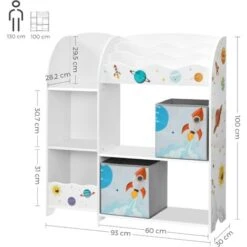 Songmics Étagère De Rangement Pour Jouets Enfant Et Livres, Meuble De Rangement Multifonctionnel, Avec 2 Tiroirs En Tissu, Thème Planètes, Pour Salle De Jeux, Chambre Enfant, Salon, Blanc GKR42WT -ATMOSPHERA || Songmics Soldes Boutique 18816316 5