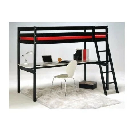 ASHTON Lit Mezzanine Enfant Contemporain En Bois épicéa Massif Verni Noir + Sommier - L 90 X L 190 Cm 3 ASHTON Lit Mezzanine Enfant Contemporain En Bois épicéa Massif Verni Noir + Sommier - L 90 X L 190 Cm