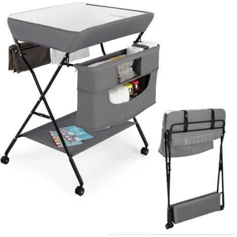 COSTWAY Table à Langer Pliante, Avec Panier De Rangement à Côté Structure En Fer, Charge Max 10KG 3 COSTWAY Table à Langer Pliante, Avec Panier De Rangement à Côté Structure En Fer, Charge Max 10KG