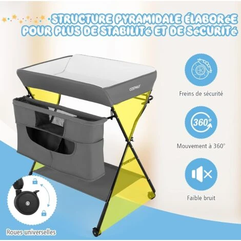 COSTWAY Table à Langer Pliante, Avec Panier De Rangement à Côté Structure En Fer, Charge Max 10KG 5 COSTWAY Table à Langer Pliante, Avec Panier De Rangement à Côté Structure En Fer, Charge Max 10KG – Image 3