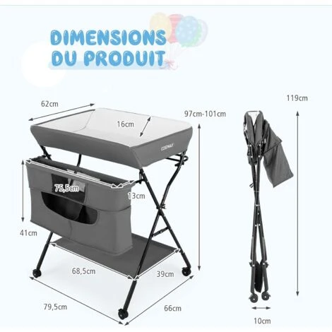 COSTWAY Table à Langer Pliante, Avec Panier De Rangement à Côté Structure En Fer, Charge Max 10KG 7 COSTWAY Table à Langer Pliante, Avec Panier De Rangement à Côté Structure En Fer, Charge Max 10KG – Image 5
