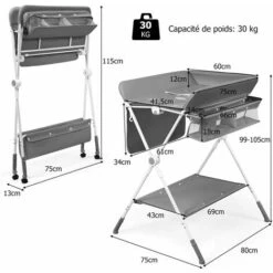 COSTWAY Table à Langer Pour Bébé, Table De Lavage Portable Polyvalente Avec Hauteur Réglable -ATMOSPHERA || Songmics Soldes Boutique 24586563 5