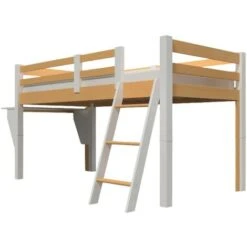 Lit Mezzanine Mi-hauteur 90 X 190 Cm En Bois Et Blanc ARMAND -ATMOSPHERA || Songmics Soldes Boutique 26097707 5