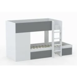 Lit Superposé TWIN 90x190 Avec Armoire Et Tiroirs + 2 Sommiers / Blanc Et Gris/ 252x111x145 Cm -ATMOSPHERA || Songmics Soldes Boutique 26583233 5