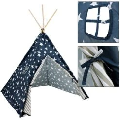 Tente Tipi Indienne Enfants Intérieur Extérieur Bleu Avec étoiles 115x115x160 Cm -ATMOSPHERA || Songmics Soldes Boutique 26889447 3