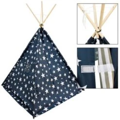 Tente Tipi Indienne Enfants Intérieur Extérieur Bleu Avec étoiles 115x115x160 Cm -ATMOSPHERA || Songmics Soldes Boutique 26889447 4