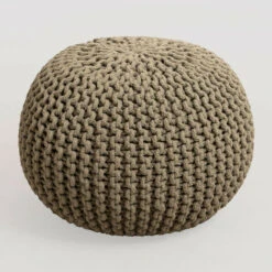 Pouf Rond En Tricot Greicy SKLUM Vert Kaki Ø42 Cm
