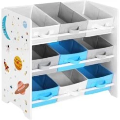 Songmics Étagère De Rangement Enfant Pour Jouets Et Livres, 9 Boîtes Amovibles Tissu Non-tissé, Pour Chambre D’Enfant, Salle De Jeux, Garderie, École, 62,5 X 29,5 X 60 Cm, Motif Espace, Blanc GKR33WT