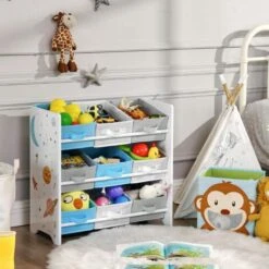Songmics Étagère De Rangement Enfant Pour Jouets Et Livres, 9 Boîtes Amovibles Tissu Non-tissé, Pour Chambre D’Enfant, Salle De Jeux, Garderie, École, 62,5 X 29,5 X 60 Cm, Motif Espace, Blanc GKR33WT -ATMOSPHERA || Songmics Soldes Boutique 27184595 3