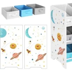 Songmics Étagère De Rangement Enfant Pour Jouets Et Livres, 9 Boîtes Amovibles Tissu Non-tissé, Pour Chambre D’Enfant, Salle De Jeux, Garderie, École, 62,5 X 29,5 X 60 Cm, Motif Espace, Blanc GKR33WT -ATMOSPHERA || Songmics Soldes Boutique 27184595 4