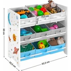Songmics Étagère De Rangement Enfant Pour Jouets Et Livres, 9 Boîtes Amovibles Tissu Non-tissé, Pour Chambre D’Enfant, Salle De Jeux, Garderie, École, 62,5 X 29,5 X 60 Cm, Motif Espace, Blanc GKR33WT -ATMOSPHERA || Songmics Soldes Boutique 27184595 5