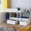 Lit Superposé TWIN 90x190 Avec Armoire Et Tiroirs + 2 Sommiers / Blanc/ 252x111x145