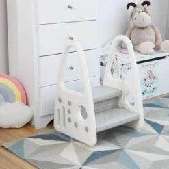 COSTWAY Marchepied Enfant 2 Marches Antidéparant Pour Apprentissage De La Propreté Avec Accoudoir De Sécurité Structure Triangulaire