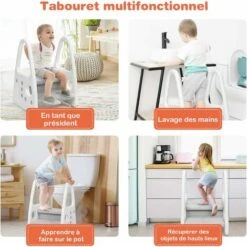 COSTWAY Marchepied Enfant 2 Marches Antidéparant Pour Apprentissage De La Propreté Avec Accoudoir De Sécurité Structure Triangulaire -ATMOSPHERA || Songmics Soldes Boutique 29101311 3