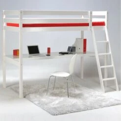 Lit Mezzanine ASPEN 90x190 + 1 Sommier + Bureau / Blanc/ 199x143x170 -ATMOSPHERA || Songmics Soldes Boutique 29296599 3