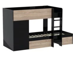 Lit Superposé TWIN 90x190 Avec Armoire Et Tiroirs + 2 Sommiers / Noir Et Chêne Blanchi/ 252x111x145 Cm 7 Lit Superposé TWIN 90x190 Avec Armoire Et Tiroirs + 2 Sommiers / Noir Et Chêne Blanchi/ 252x111x145 Cm -ATMOSPHERA || Songmics Soldes Boutique 29296614 2