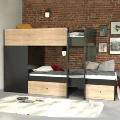 Lit Superposé TWIN 90x190 Avec Armoire Et Tiroirs + 2 Sommiers / Noir Et Chêne Blanchi/ 252x111x145 Cm 8 Lit Superposé TWIN 90x190 Avec Armoire Et Tiroirs + 2 Sommiers / Noir Et Chêne Blanchi/ 252x111x145 Cm -ATMOSPHERA || Songmics Soldes Boutique 29296614 3