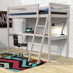 Lit Mezzanine ASPEN 90x190 + 1 Sommier + Bureau / Gris/ 199x143x170