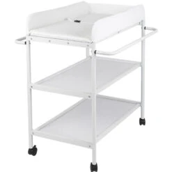 Table à Langer Pour Bébé Avec Roulettes Avec 2 étagères De Rangement - Blanc 84*72*90cm Multifonction