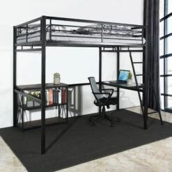 MEUBLES COSY Lit Mezzanine Adulte En Noir Métal Laqué époxy Avec Bureau - Sommier à Lattes - 140x190cm - Matelas Non Inclus -ATMOSPHERA || Songmics Soldes Boutique 33860700 3