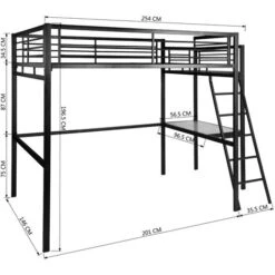 MEUBLES COSY Lit Mezzanine Adulte En Noir Métal Laqué époxy Avec Bureau - Sommier à Lattes - 140x190cm - Matelas Non Inclus -ATMOSPHERA || Songmics Soldes Boutique 33860700 5