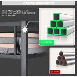 MEUBLES COSY Lit Mezzanine 2 Places, Sommier Inclus - 140 X 200 Cm, Métal Noir Et Effet Chêne, Style Industriel (Matelas Non Inclus) -ATMOSPHERA || Songmics Soldes Boutique 33860759 4