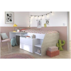 PARISOT KIM Lit Combiné Enfant Contemporain Décor Gris Loft Et Blanc - L 90 X L 190 Ou 200 Cm -ATMOSPHERA || Songmics Soldes Boutique 34102596 2