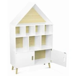 Etagère Bibliothèque Maison Pour Enfant - Tobias- Bois Massif En Pin Naturel Blanc - 3 Niveaux. 8 Compartiments. 2 Portes -ATMOSPHERA || Songmics Soldes Boutique 36424159 4