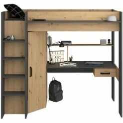 PARISOT Lit Combiné Mezzanine Enfant - Décor Chene Et Gris - Sommier Inclus - 90 X 200 Cm - HIGH