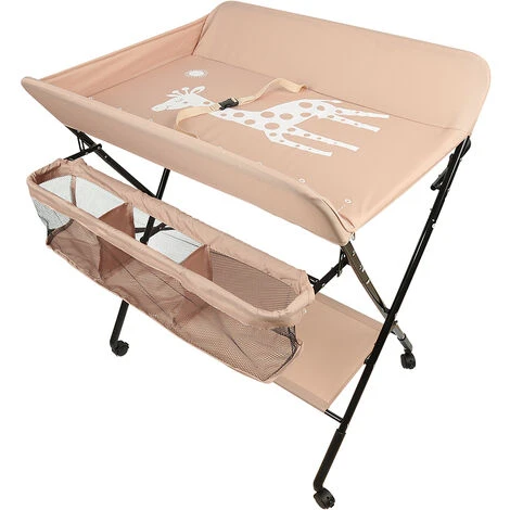 Table à Langer Pliante Avec Panier De Rangement Pour Nouveaux-Nés Chambre Bébé - Rose Clair 3 Table à Langer Pliante Avec Panier De Rangement Pour Nouveaux-Nés Chambre Bébé - Rose Clair