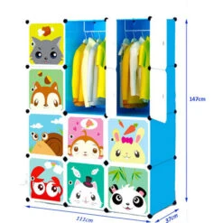 Armoires Etagères Plastiques Enfants Bleu, 12 Cubes Armoires Meubles De Rangement Pour Vêtements Chaussures Jouets Cartoon -ATMOSPHERA || Songmics Soldes Boutique 39299949 3
