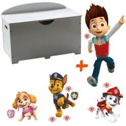 Coffre à Jouets En Bois Blanc 2 En 1 Thème Pat'Patrouille