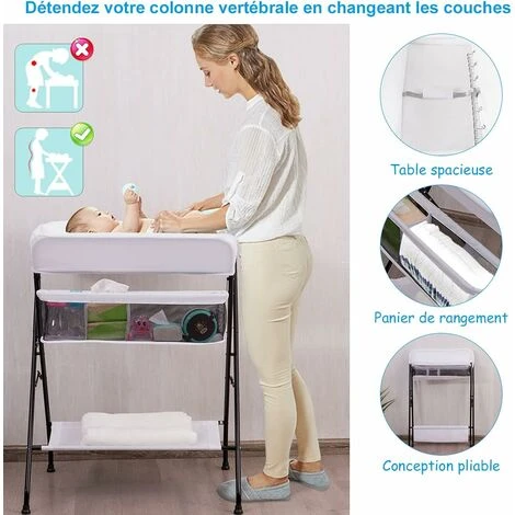 COSTWAY Table à Langer Multifonctions Bébé Pliante 3 En 1 Avec Ceinture De Sécurité Grand Panier De Rangement Supporté 11 Kg Blanc 4 COSTWAY Table à Langer Multifonctions Bébé Pliante 3 En 1 Avec Ceinture De Sécurité Grand Panier De Rangement Supporté 11 Kg Blanc – Image 2