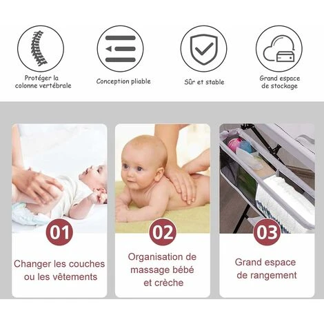 COSTWAY Table à Langer Multifonctions Bébé Pliante 3 En 1 Avec Ceinture De Sécurité Grand Panier De Rangement Supporté 11 Kg Blanc 5 COSTWAY Table à Langer Multifonctions Bébé Pliante 3 En 1 Avec Ceinture De Sécurité Grand Panier De Rangement Supporté 11 Kg Blanc – Image 3