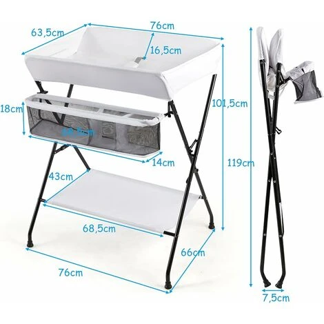 COSTWAY Table à Langer Multifonctions Bébé Pliante 3 En 1 Avec Ceinture De Sécurité Grand Panier De Rangement Supporté 11 Kg Blanc 7 COSTWAY Table à Langer Multifonctions Bébé Pliante 3 En 1 Avec Ceinture De Sécurité Grand Panier De Rangement Supporté 11 Kg Blanc – Image 5